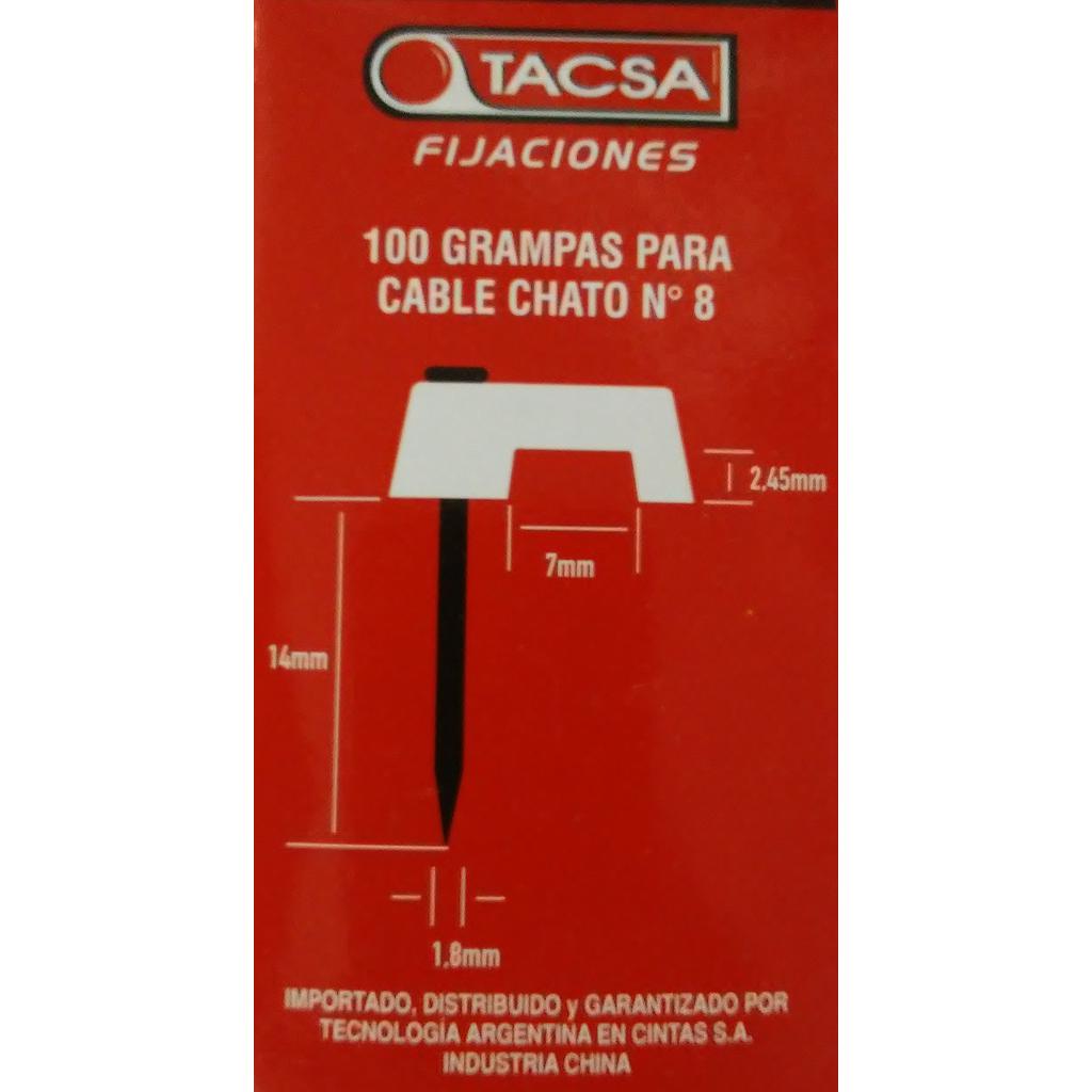 GRAMPA PARA CABLE CHATO N°8 BLANCA TACSA ESTUCHE X 100 UNID