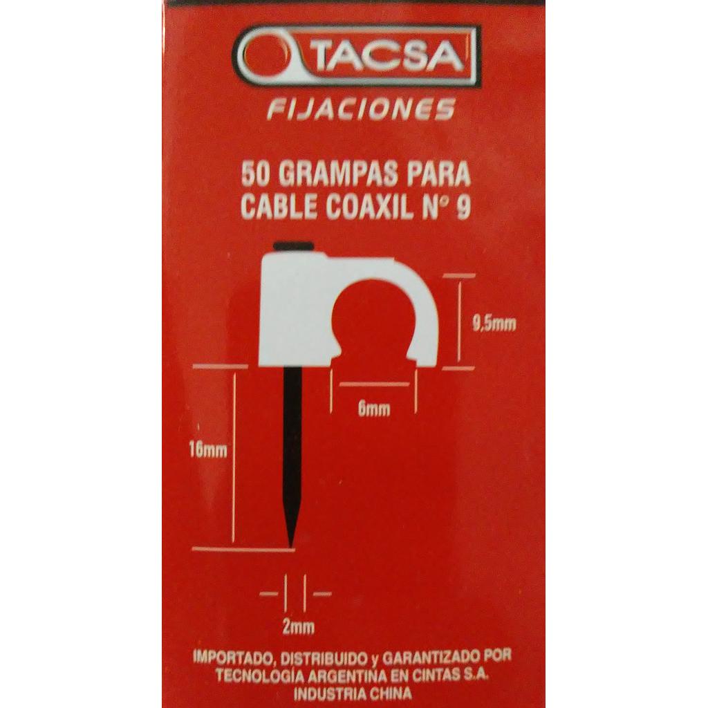 GRAMPA PARA CABLE COAXIL N°9 NEGRO TACSA ESTUCHE X 50 UNID