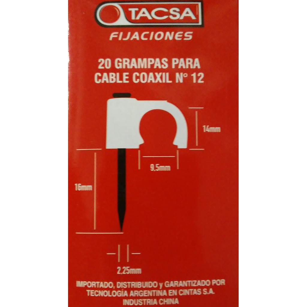GRAMPA PARA CABLE COAXIL Nº12 NEGRO TACSA ESTUCHE X 20 UNID