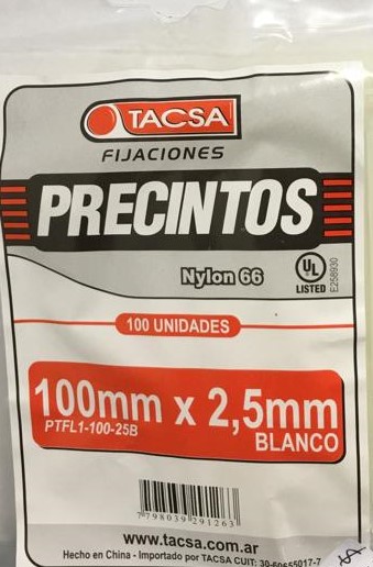 BOLSAx100 PRECINTOS 100x2.5mm BLANCA