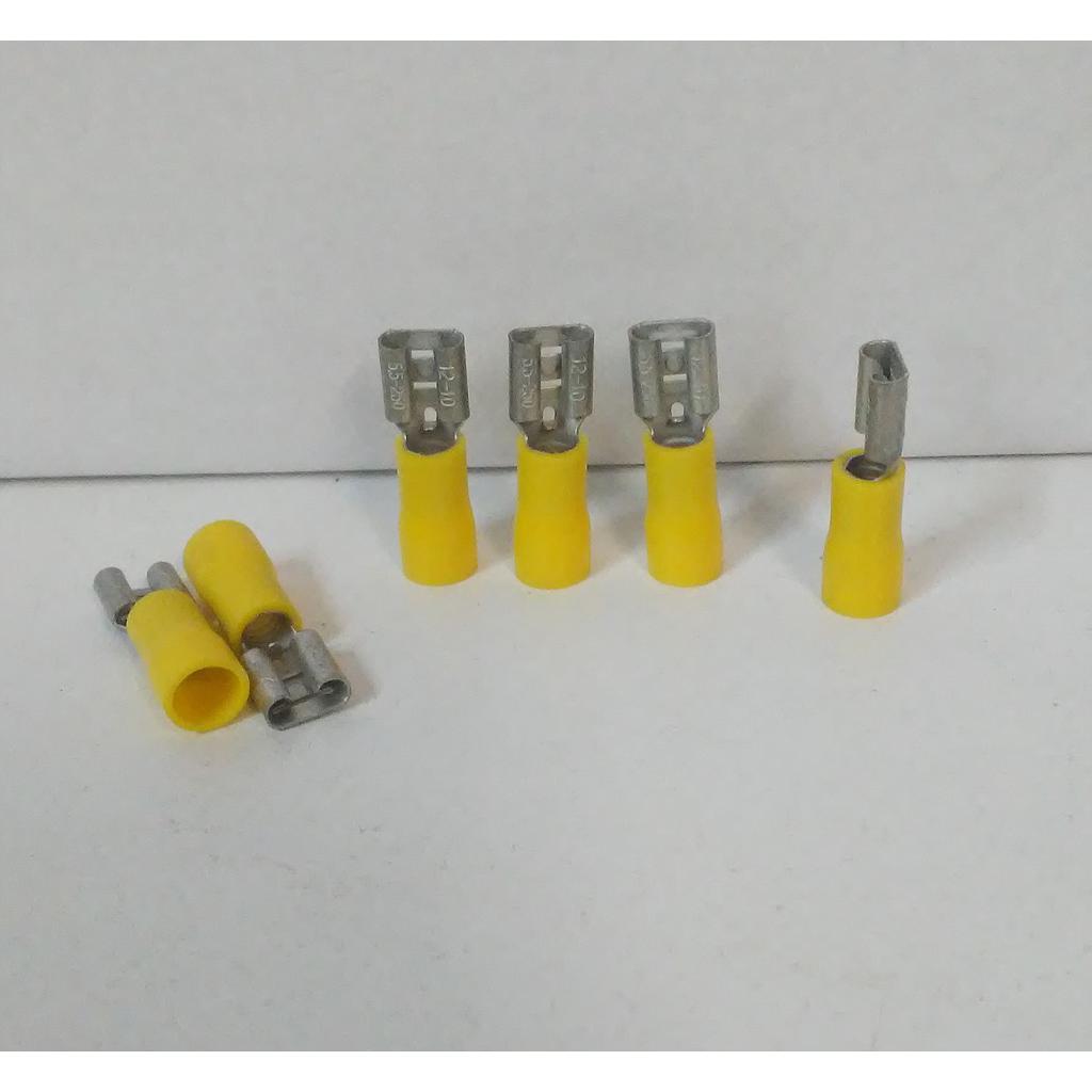 TERMINAL PREAISLADO para CABLE 2,5a6mm2 AMARILLO PALA HEMBRA 6,3mm DESNUDA