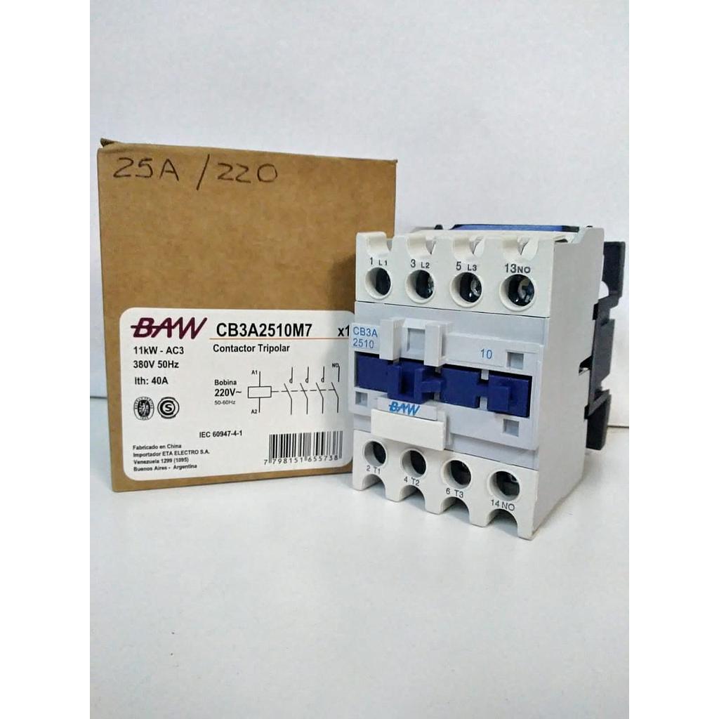 CONTACTOR TRIPOLAR 25A 220V AC3 11kW 1NA+1NC